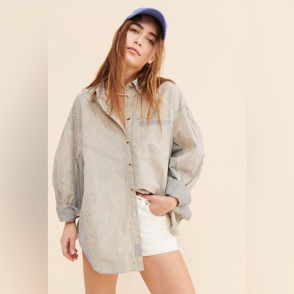 Free People| ‘Happy Hour’ Oxford Striped Button Down Shirt - Picture 3 of 12